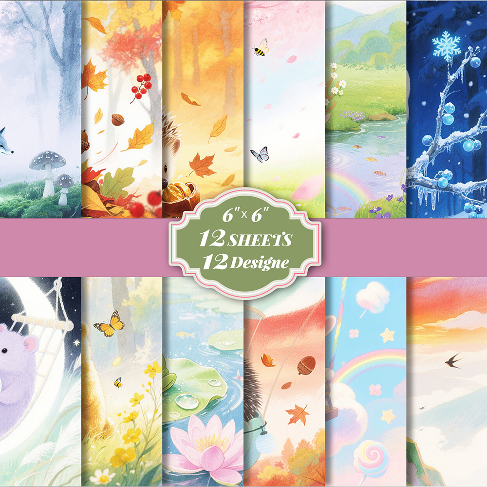 24张水彩动物素材包卡通简约小清新手工素材纸diy手账包装无粘性