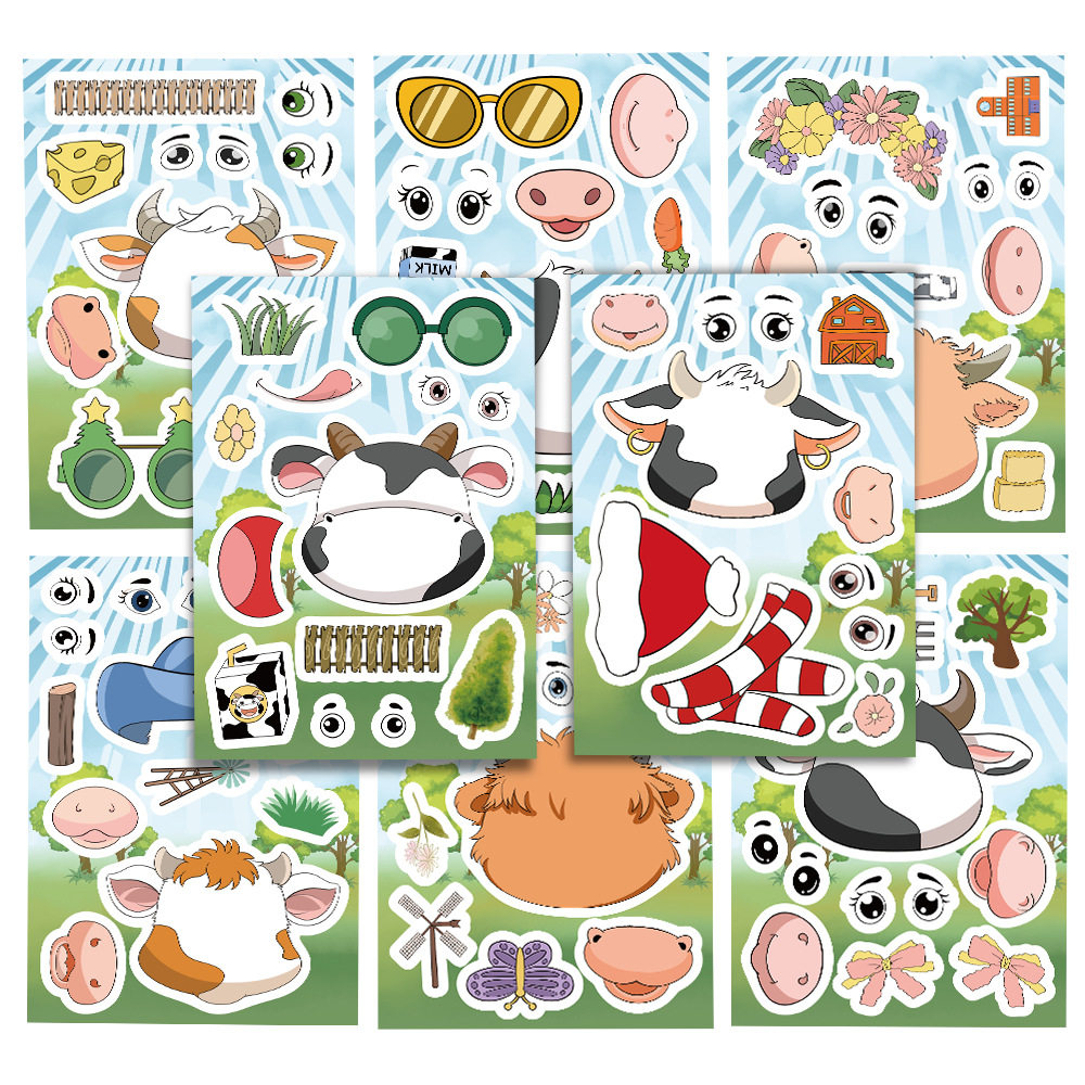 16张卡通小牛拼图贴纸创意奶牛五官拼贴儿童手工益智玩具贴画自粘,文具电教/文化用品/商务用品,贴纸/立体贴纸,淘宝优惠券,粉丝福利购,淘宝优惠卷