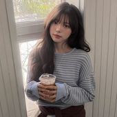 甜美2026春唇领拼色横条纹宽松针织衫 时尚 起义韩国代购 so26012710