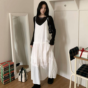 时尚 起义韩国甜美2025春夏叠穿可调肩带荷叶边连衣裙dw25031502