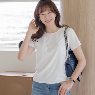 时尚起义韩国甜美2026春森女棉质弹力纯色圆领短袖T恤jm26031009
