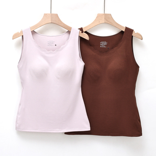 上衣 秘密花开5309U领保暖背心女带胸垫一体免穿文胸外穿打底无袖