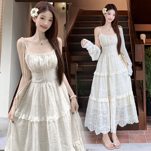 实拍~大码女装夏季法式针织开衫收腰显瘦蕾丝吊带连衣裙两件套女