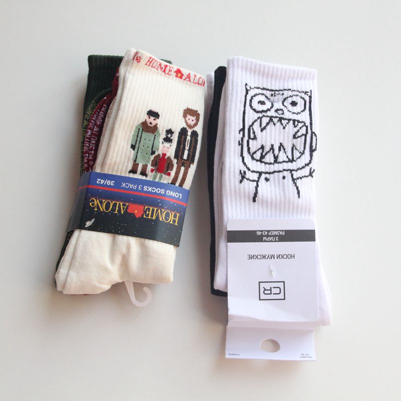 出口三双装 男女士潮袜 涂鸦个性款 数量少 棉质运动滑板健身袜子