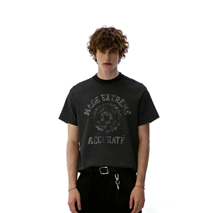 火原素 复古条纹字母印花短袖 T恤男女boxy版 型宽松休闲透气潮 美式