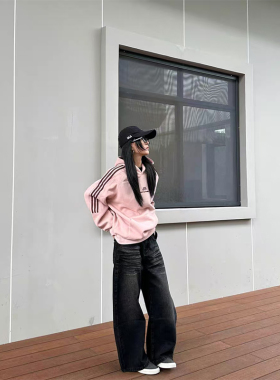 火原素美式cleanfit街头做旧水洗慵懒松弛感牛仔裤痞帅弯刀情侣裤