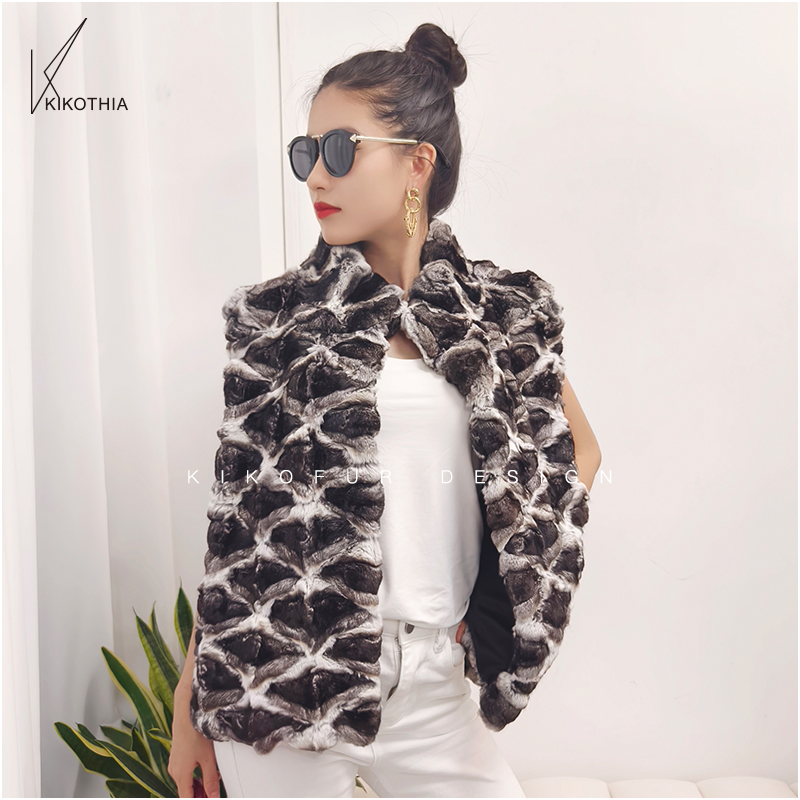 咔咔皮草 修身斜纹连帽南美栗鼠马甲