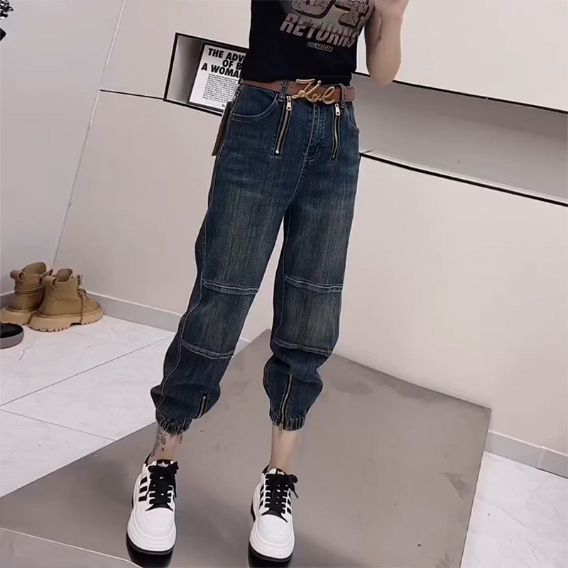 大码束脚牛仔裤女秋季2023年新款小个子哈伦裤宽松显瘦九分老爹裤怎么看?