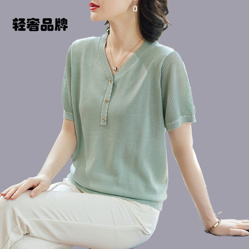 朗姿约定中老年妈妈夏装短袖冰丝t恤2026新款40岁50妇女针织上衣