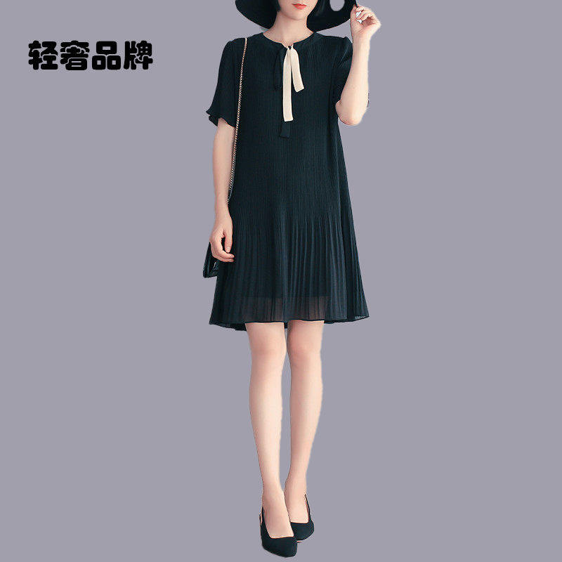 朗姿约定雪纺连衣裙2025夏季新款气质赫本风小黑裙宽松茶歇裙中裙