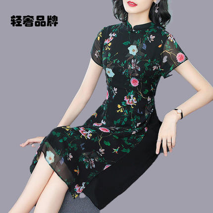 朗姿约定真丝连衣裙子女装2025年春夏季新款桑蚕丝中式旗袍中国风