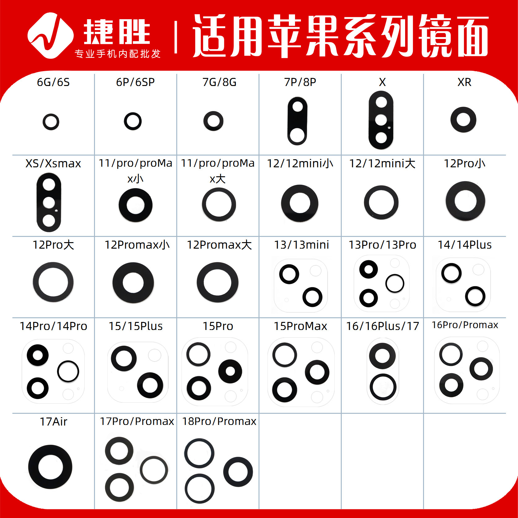 适用苹果X XS 11 12 13 14 15 16 17 18promax摄像头镜片玻璃镜面