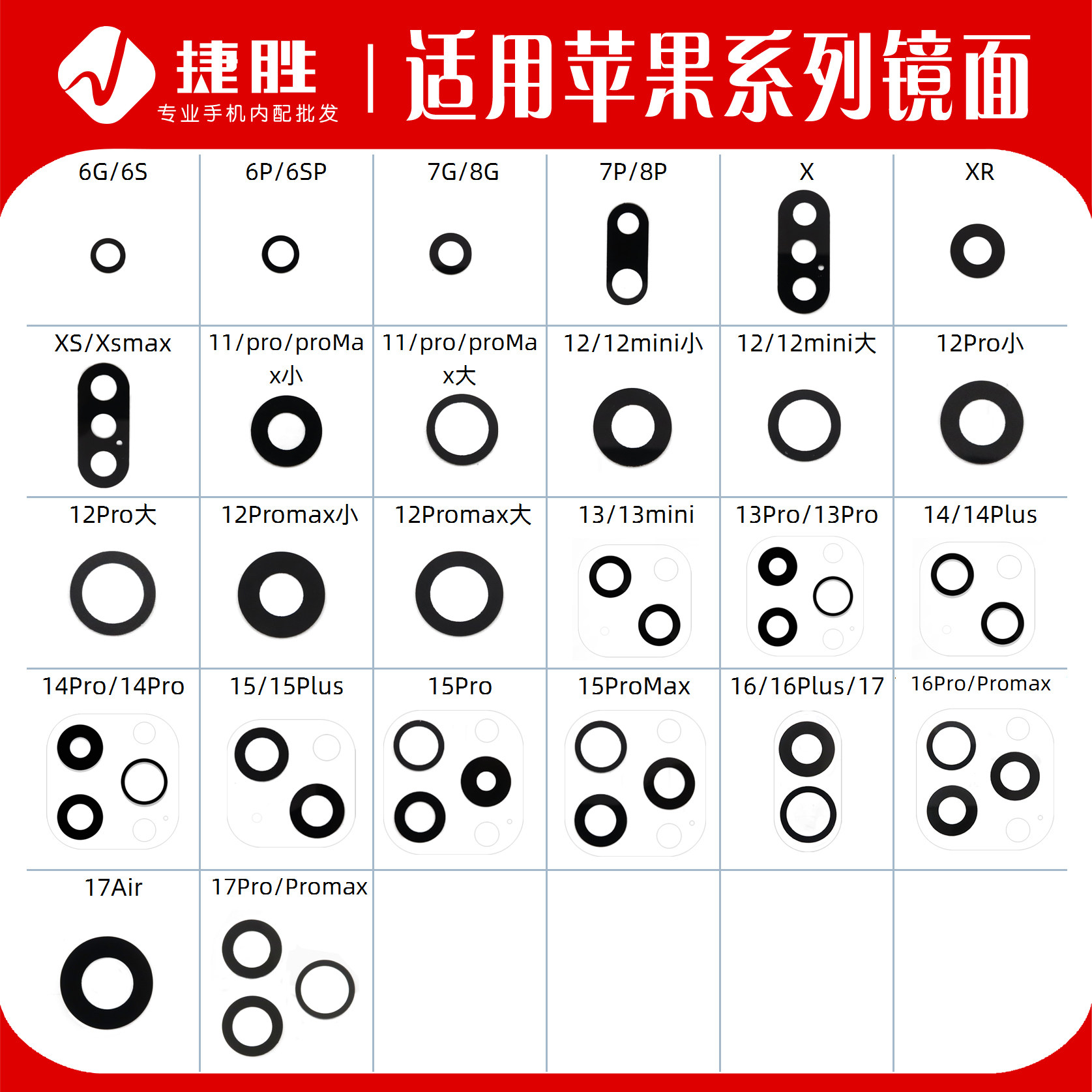 适用苹果X XSmax 11 12 13 14 15 16 17promax摄像头镜片玻璃镜面
