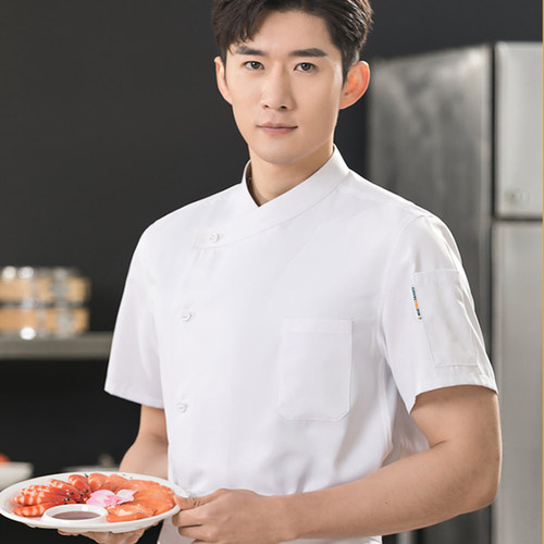 夏季厨师工作服短袖男高档总厨服装男厨房餐饮西餐厅主厨师服白色