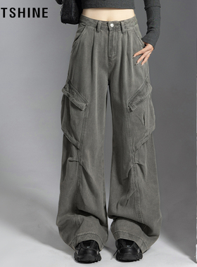 LOFTSHINE珞炫工装裤女美式阔腿宽松显瘦2026新款直筒休闲裤子