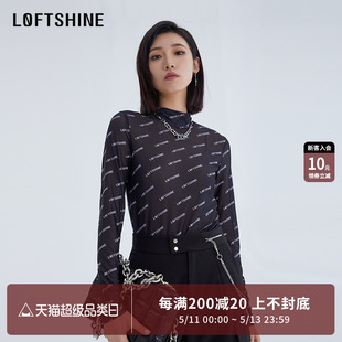 LOFTSHINE珞炫网纱打底衫 女字母纱衣内搭防晒T恤上衣薄纱皮肤衣