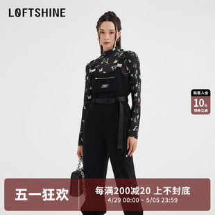 72314973 裤 收腰显瘦高级百搭休闲工装 LOFTSHINE珞炫黑色背带裤