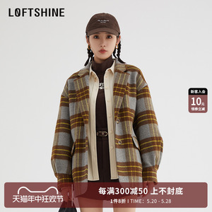 LOFTSHINE珞炫格子西装外套女冬季高级复古时髦休闲西服32504143