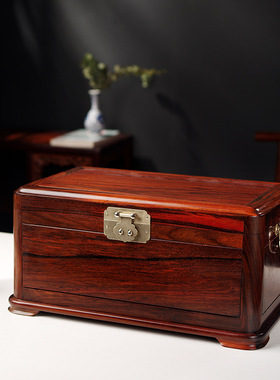 红木首饰盒老挝大红酸枝珠宝箱素面全独板收纳盒中式结婚嫁妆精品