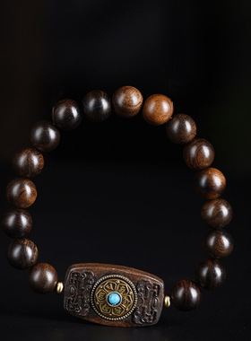 菩萨棋沉香木六字箴言转牌手串情侣礼物文玩佛珠手链念珠手捻珠串