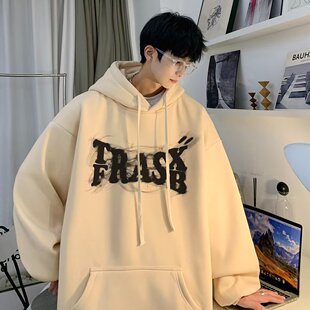 美式连帽卫衣男春秋季2024新款潮牌宽松休闲oversize重磅学生外套
