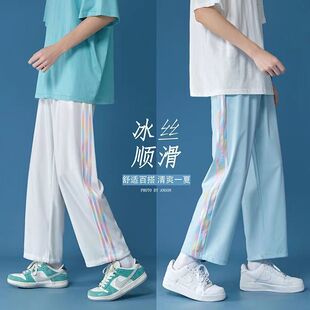 男士 子运动潮牌男生束脚裤 宽松直筒夏季 速干九分裤 薄款 冰丝休闲裤
