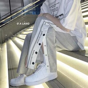 春秋季 宽松直筒运动裤 新款 韩版 裤 潮流阔腿休闲卫裤 子男港风排扣裤