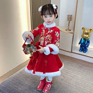 洋气宝宝拜年服 女童旗袍中国风加绒古装 儿童汉服唐装 2025秋冬新款