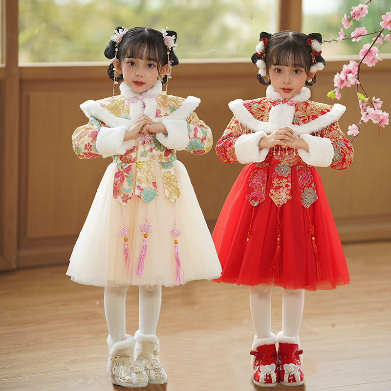 女童冬季汉服旗袍连衣裙