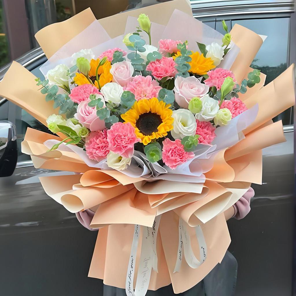 康乃馨向日葵花束送长辈妈妈生日鲜花速递同城重庆闪送配送花店