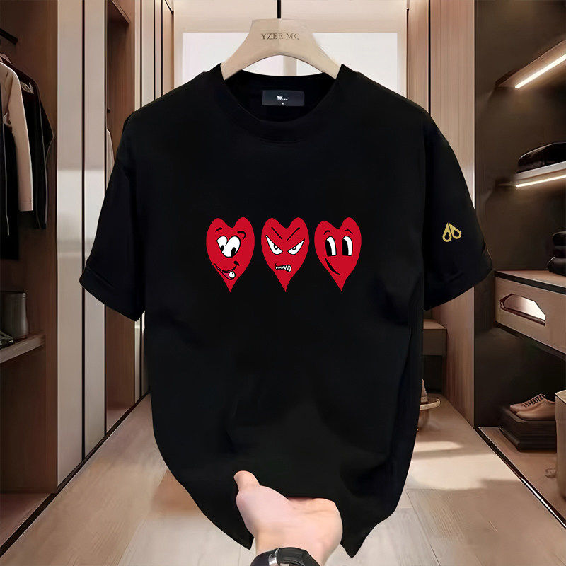 Moose 剪刀新款爱心印花短袖T恤男女宽松潮流休闲上衣半袖