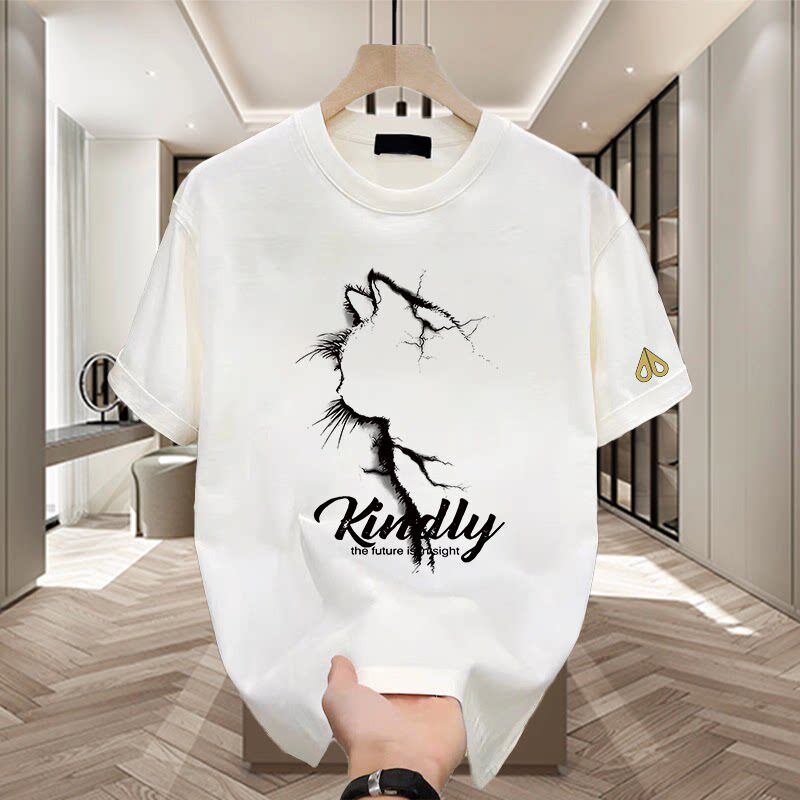 剪刀四季2026新款标语印花短袖T恤男女同款宽松圆领套头潮流上衣