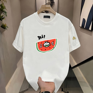 Moose T恤男女宽松休闲圆领 剪刀日常休闲卡通西瓜印花短袖