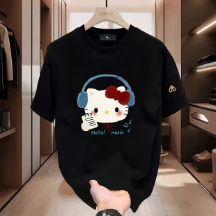 可爱上衣半袖 t恤春夏季 剪刀休闲风卡通kt猫印花短袖 Moose