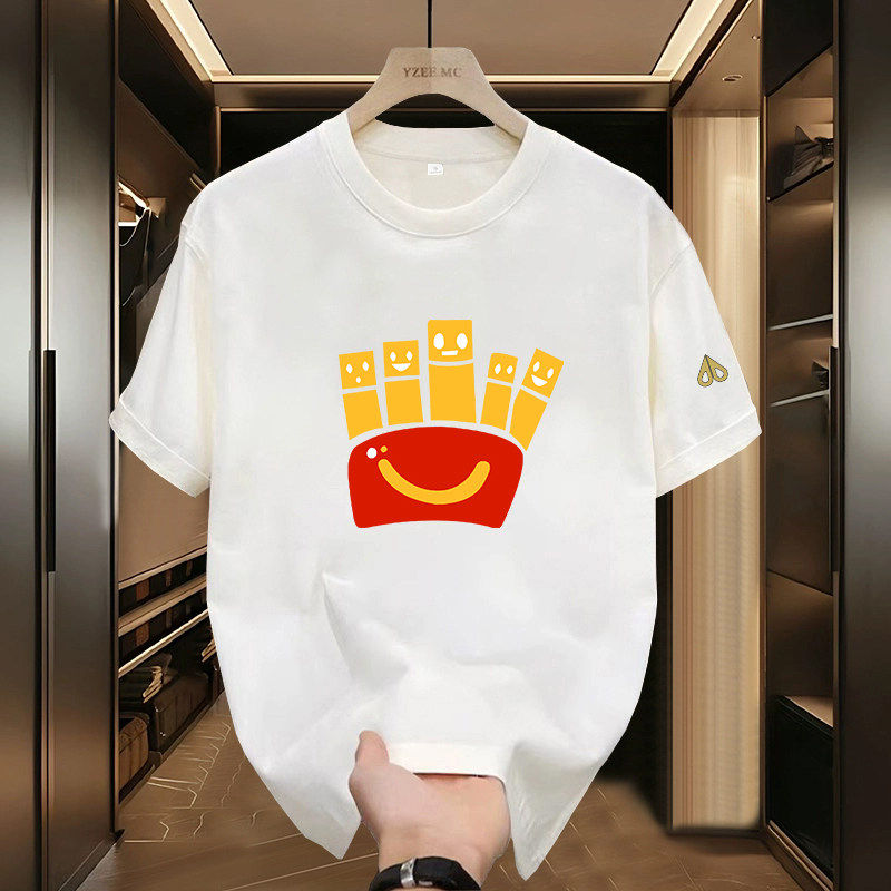 剪刀四季【官网正品】卡通薯条印花短袖T恤男女通用宽松圆领上衣