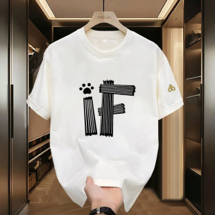 T恤男印花字母宽松圆领潮牌上衣半袖 风短袖 剪刀美式 Moose