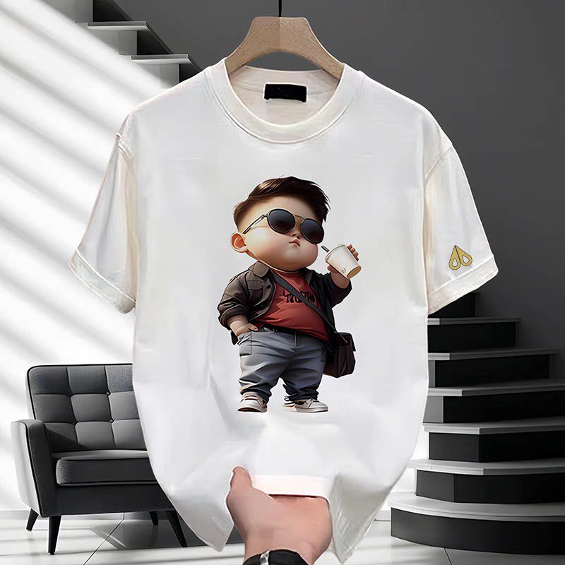 剪刀四季潮流美式卡通印花短袖T恤男女同款宽松圆领百搭时尚上衣