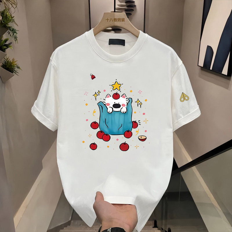剪刀四季新款美式卡通风短袖T恤男女款圆领宽松百搭潮牌印花上衣