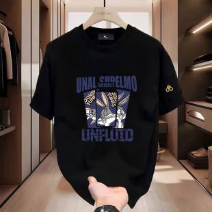 卡通印花圆领宽松潮流上衣半袖 T恤男女同款 剪刀短袖 Moose