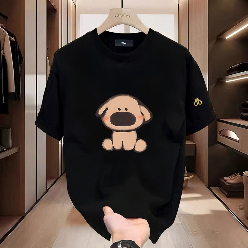 Moose 剪刀新款短袖T恤男女同款卡通印花宽松潮牌上衣半袖