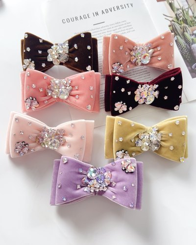 韩系新款高级双层真丝丝绒蝴蝶结发夹气质重工发饰弹簧夹高级时尚