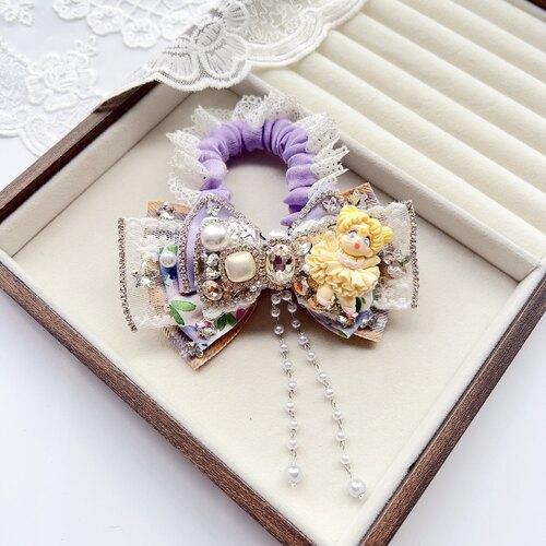 手工制作重工进口日料流苏满钻公主风可爱美少女蝴蝶结高弹性发圈