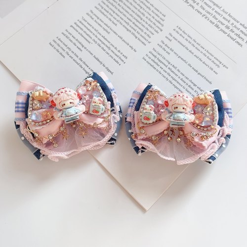 新款可爱手工制作卡通蝴蝶结公主儿童满钻甜美百搭对夹发饰