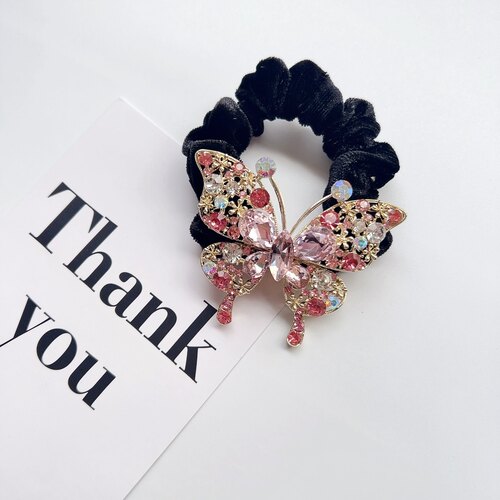 轻奢闪亮水钻蝴蝶发圈女韩国高弹力耐用头绳盘头发扎马尾皮筋发绳