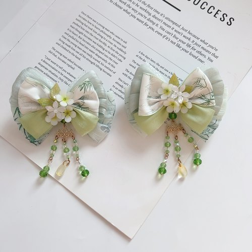 新款热缩花小清新蝴蝶结流苏发夹女古风汉服头饰发卡子边夹子头饰