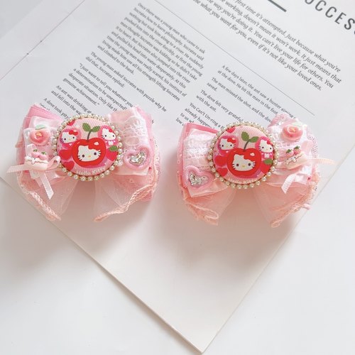 甜心公主日常粉红屋风格童趣可爱kitty猫咪蝴蝶结对夹发夹侧边夹
