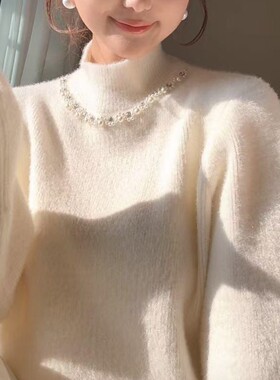 法式加厚水貂绒毛衣女秋冬新款软糯半高领针织衫内搭气质百搭上衣