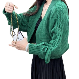 短款毛衣外套女秋冬新款洋气时尚系绳针织开衫外搭高级感长袖上衣