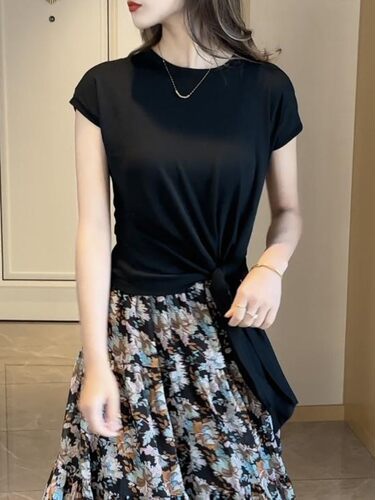 设计感冰丝针织短袖t恤女夏