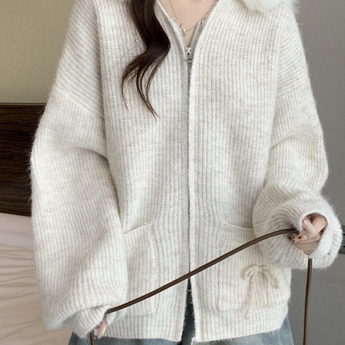 软糯大毛领连帽毛衣外套女冬